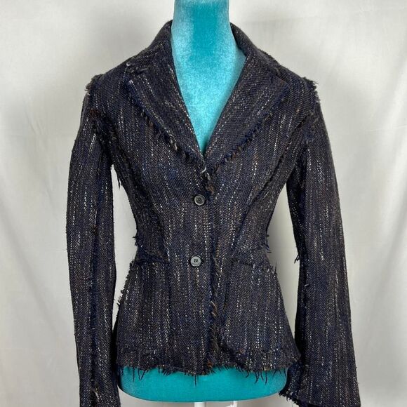 Luxe Paul Smith Women's Made in Italy Fringed Tweed Blazer Size 38 EU Small 4 US - Picture 1 of 8
